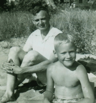 John and his first son, Stephen on the beach.